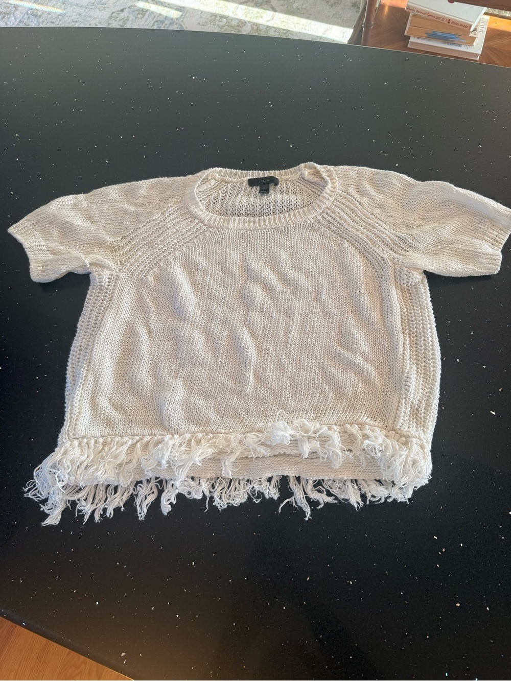 J. Crew Women’s Cream Fringed Short-Sleeve Knit Sweater
